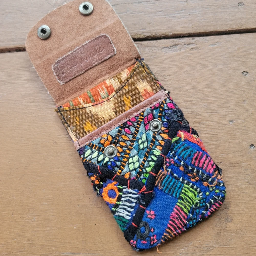 🍄🪬 Free People Boho Embroidered Repurposed vtg banjara hippie Wallet card case